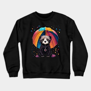 Ferret Rainy Day With Umbrella Crewneck Sweatshirt